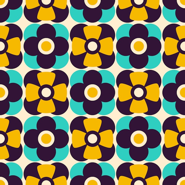 70s Floral Geometry - blue yellow