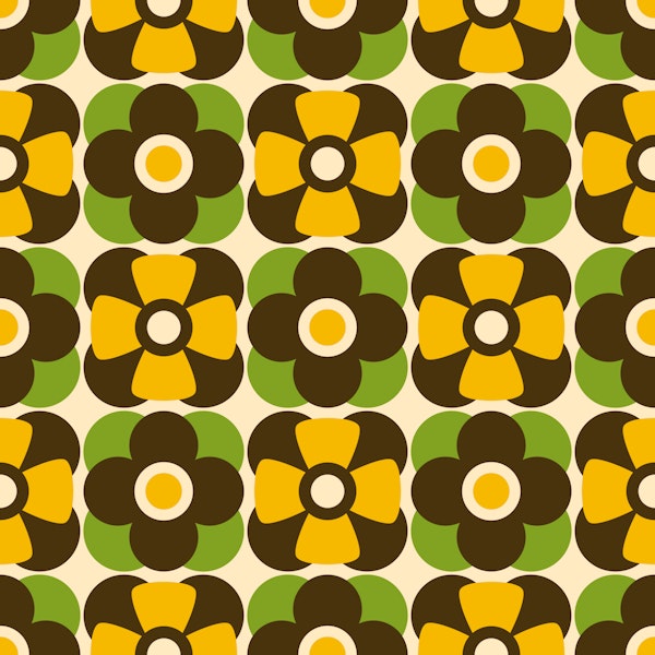 70s Floral Geometry - green yellow
