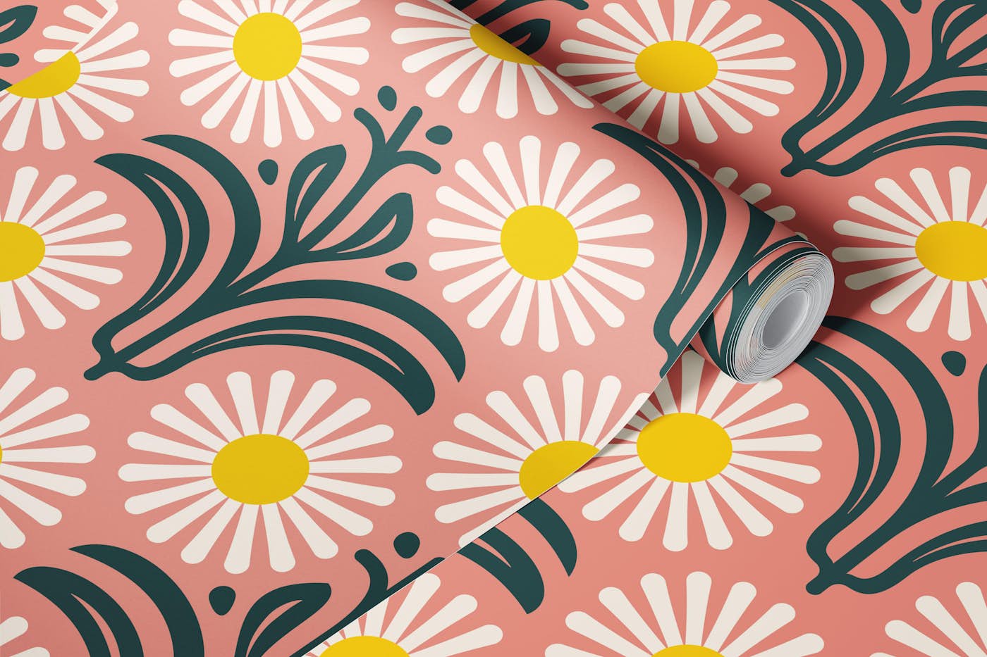 Modern Daisy Bliss in Pink - L wallpaper roll