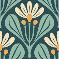 Elegant Retro Daisy Charm in Teal - L behang