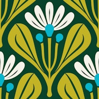 Elegant Retro Daisy Charm in Green - L tapet