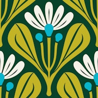 Elegant Retro Daisy Charm in Green - L behang