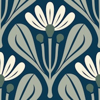 Elegant Retro Daisy Charm in Smokey Green - S tapet