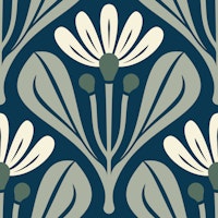 Elegant Retro Daisy Charm in Smokey Green - L tapet