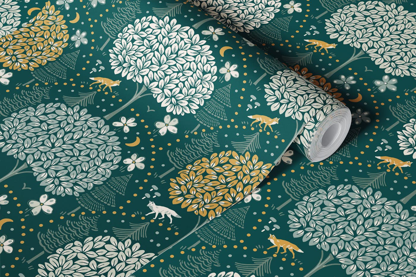 Round Forest - Rich Blue Green wallpaper roll