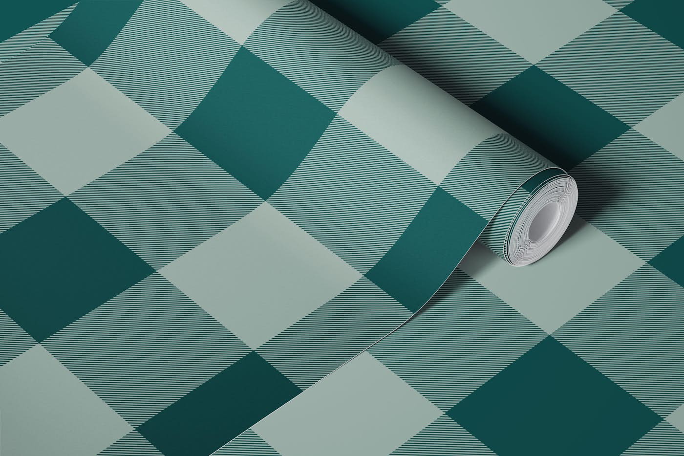 Rich and Muted Green Simple Gingham Plaid wallpaper roll