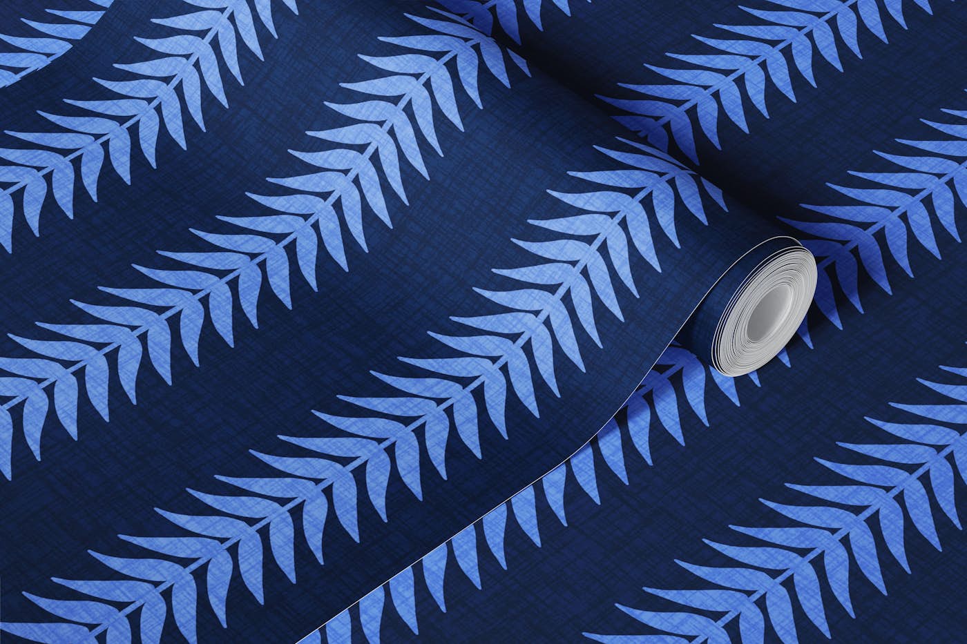 Leaf Stripe in Dusk Blue on Indigo wallpaper roll