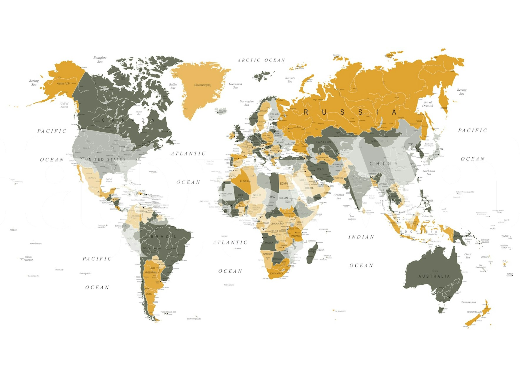 Vintage world map with muted colors and geographic detail wallpaper