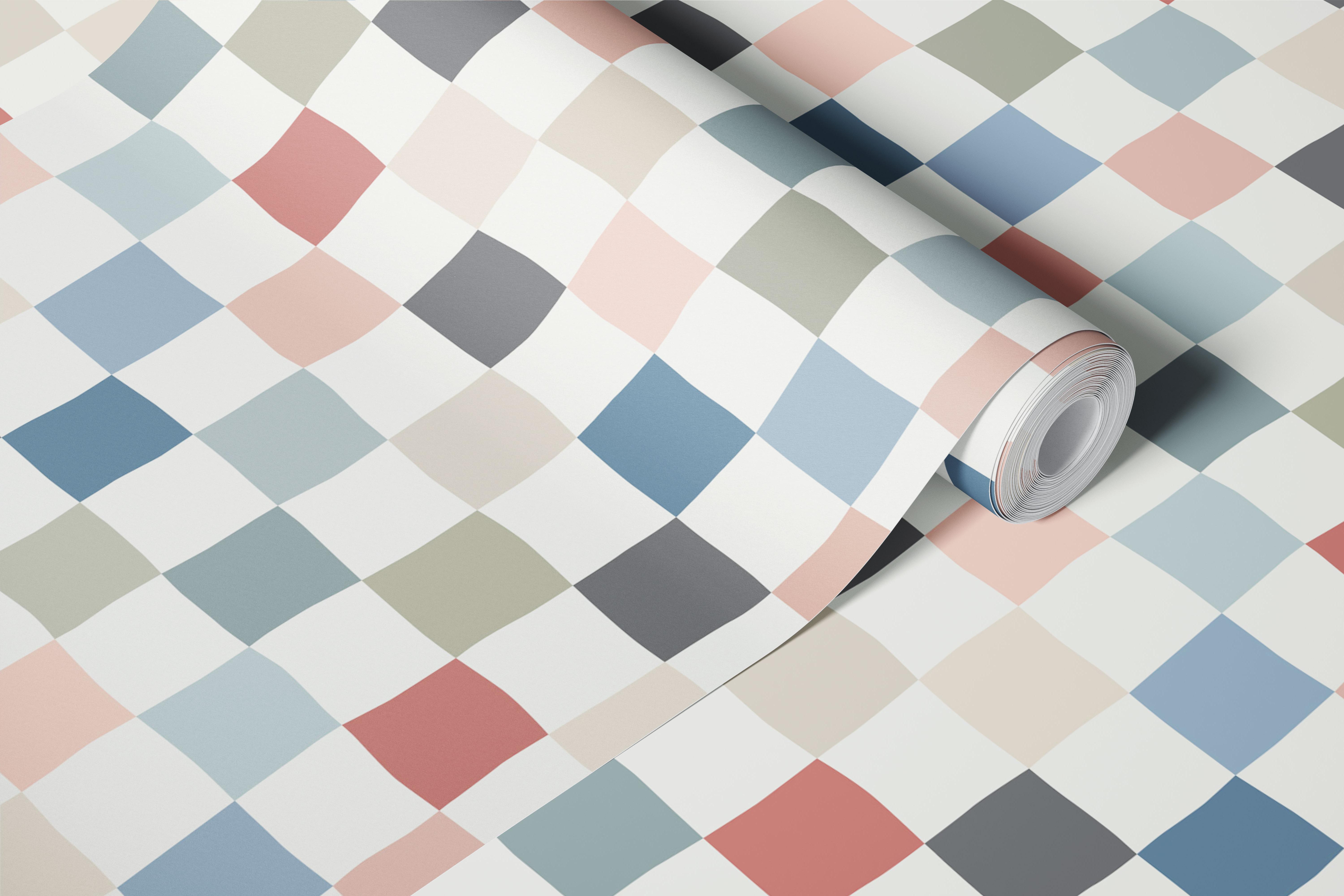 Geometric checker pattern in soft tones wallpaper