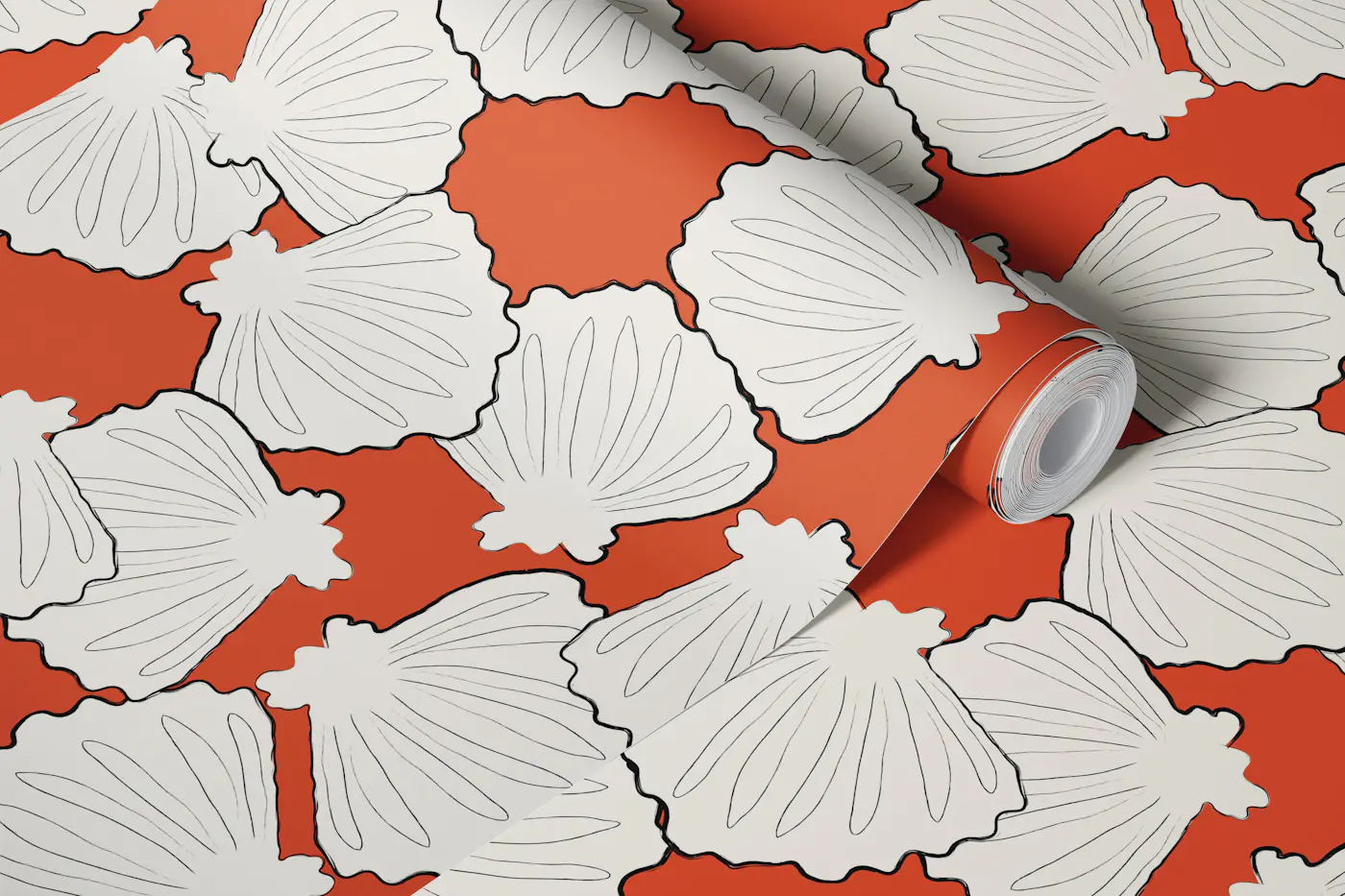 Sea shells motif on brown wallpaper roll