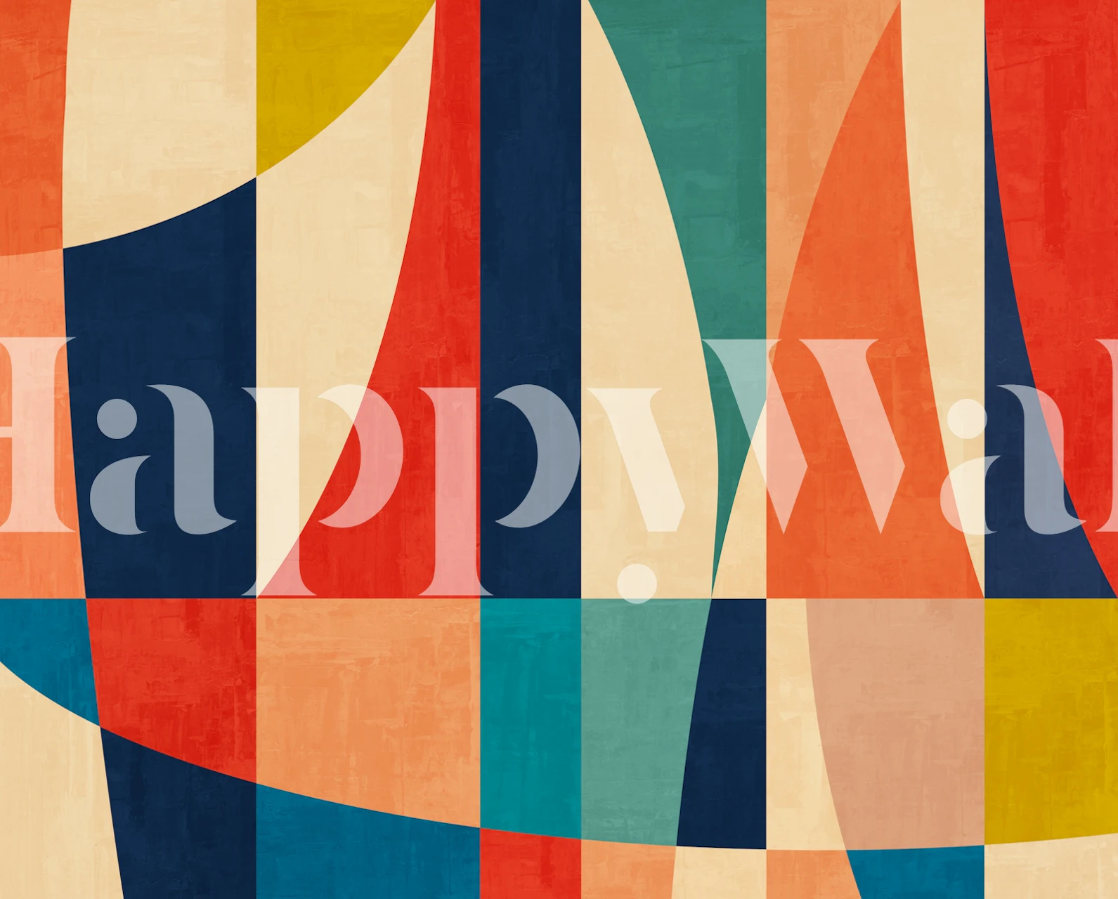 Colorful geometric shapes in red, blue, and yellow wallpaper