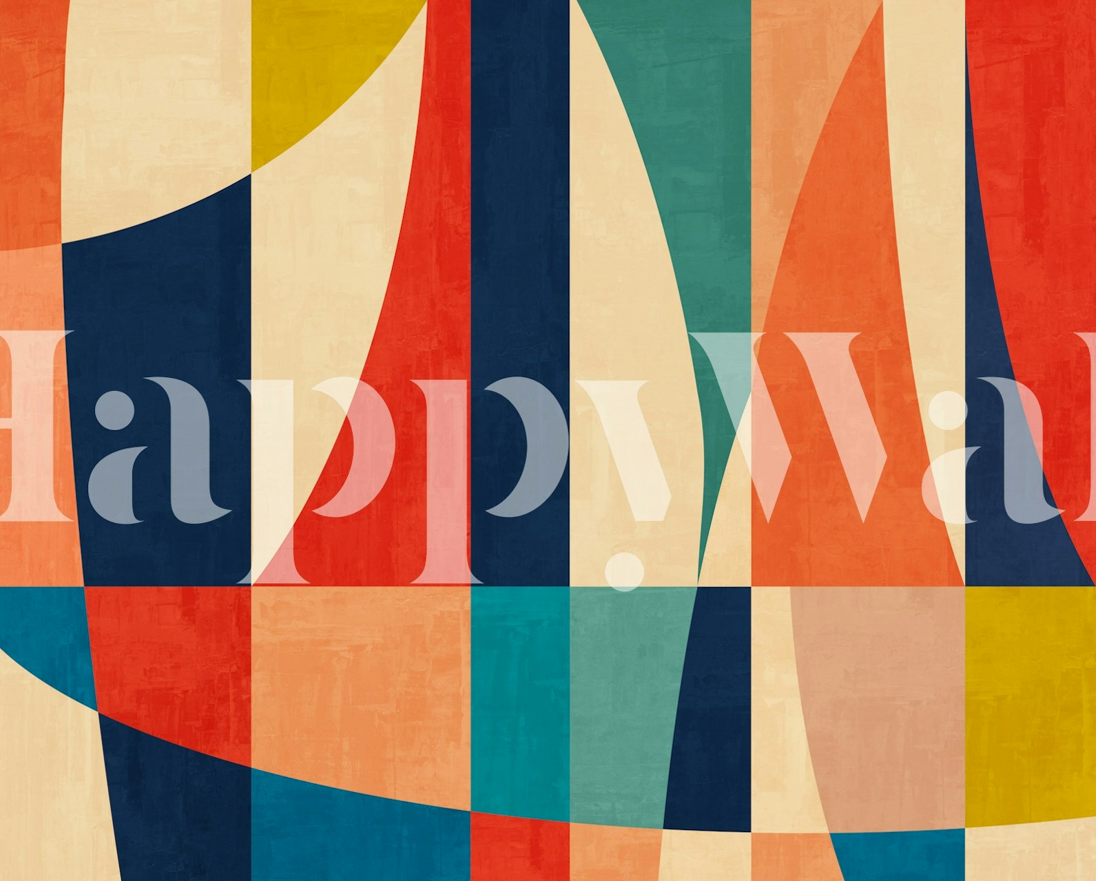 Colorful geometric shapes in red, blue, and yellow wallpaper