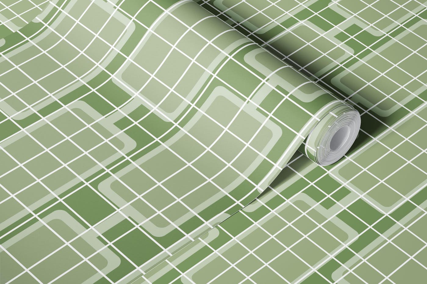 Mid Century Modern Minimalist Woven Link Sage wallpaper roll