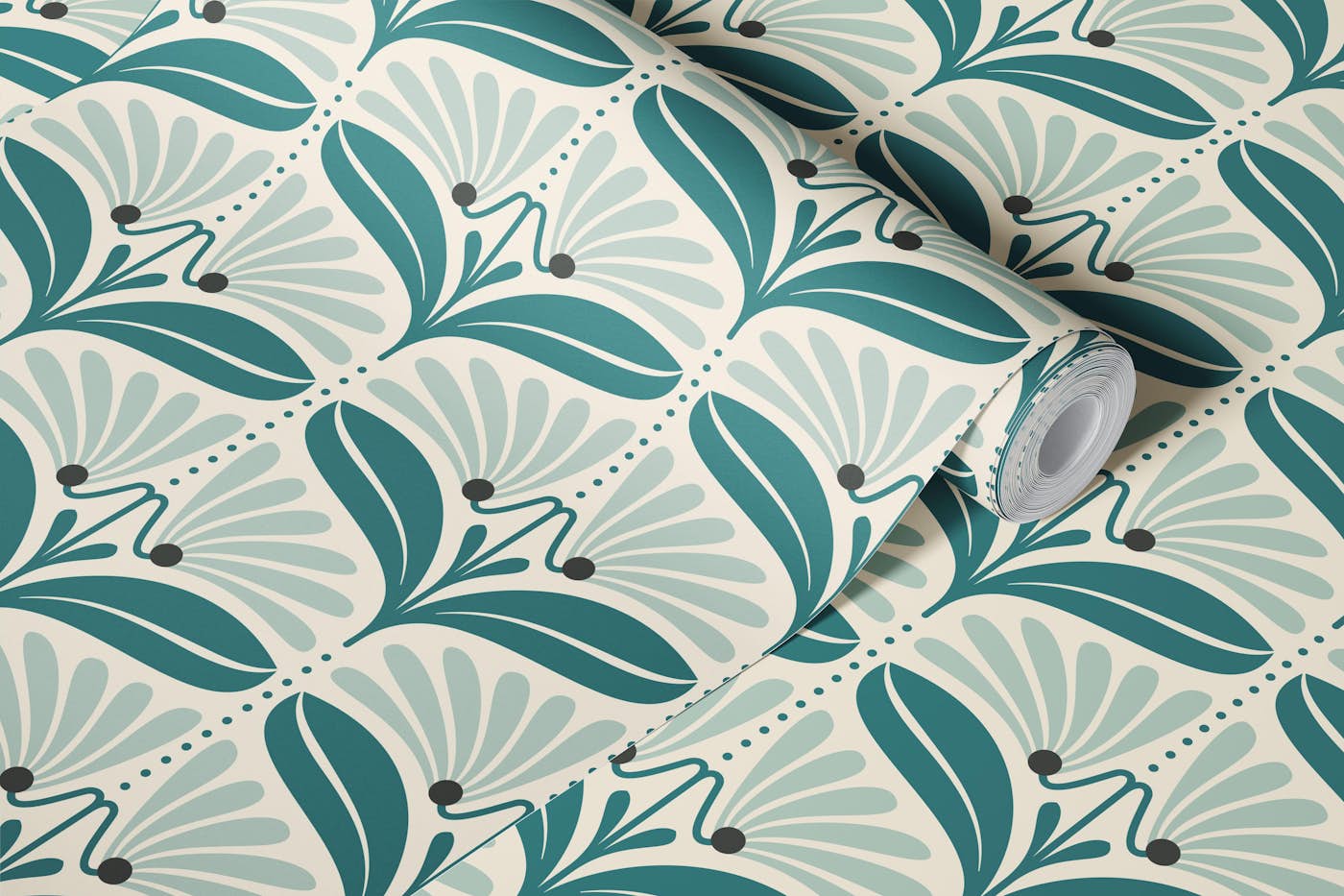 Vintage Petal Charm in Teal - S wallpaper roll