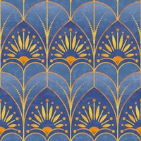 Mimosa Art Deco Deep Blue and Metal Gold papiers peint