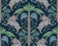 Jungle Tigers & Palm Trees - Navy Gray tapete
