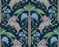 Jungle Tigers & Palm Trees - Navy Gray tapete