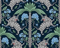 Jungle Tigers & Palm Trees - Navy Gray carta da parati