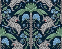 Jungle Tigers & Palm Trees - Navy Gray wallpaper