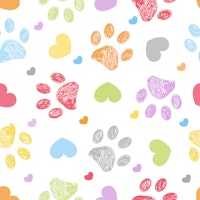 Doodle colorful paw print and hearts wallpaper