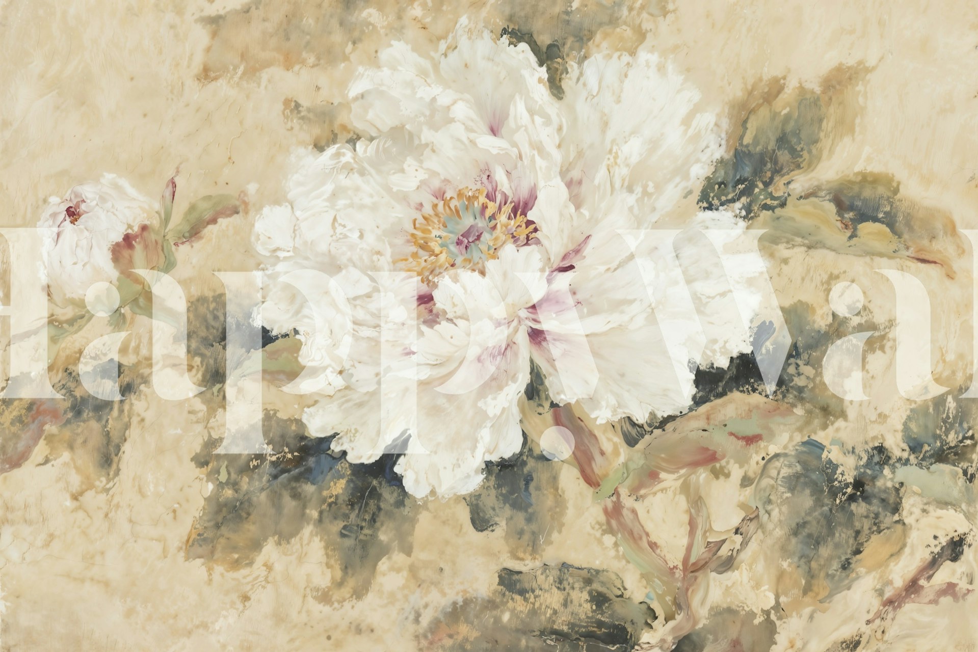 White peony flower on beige background wallpaper
