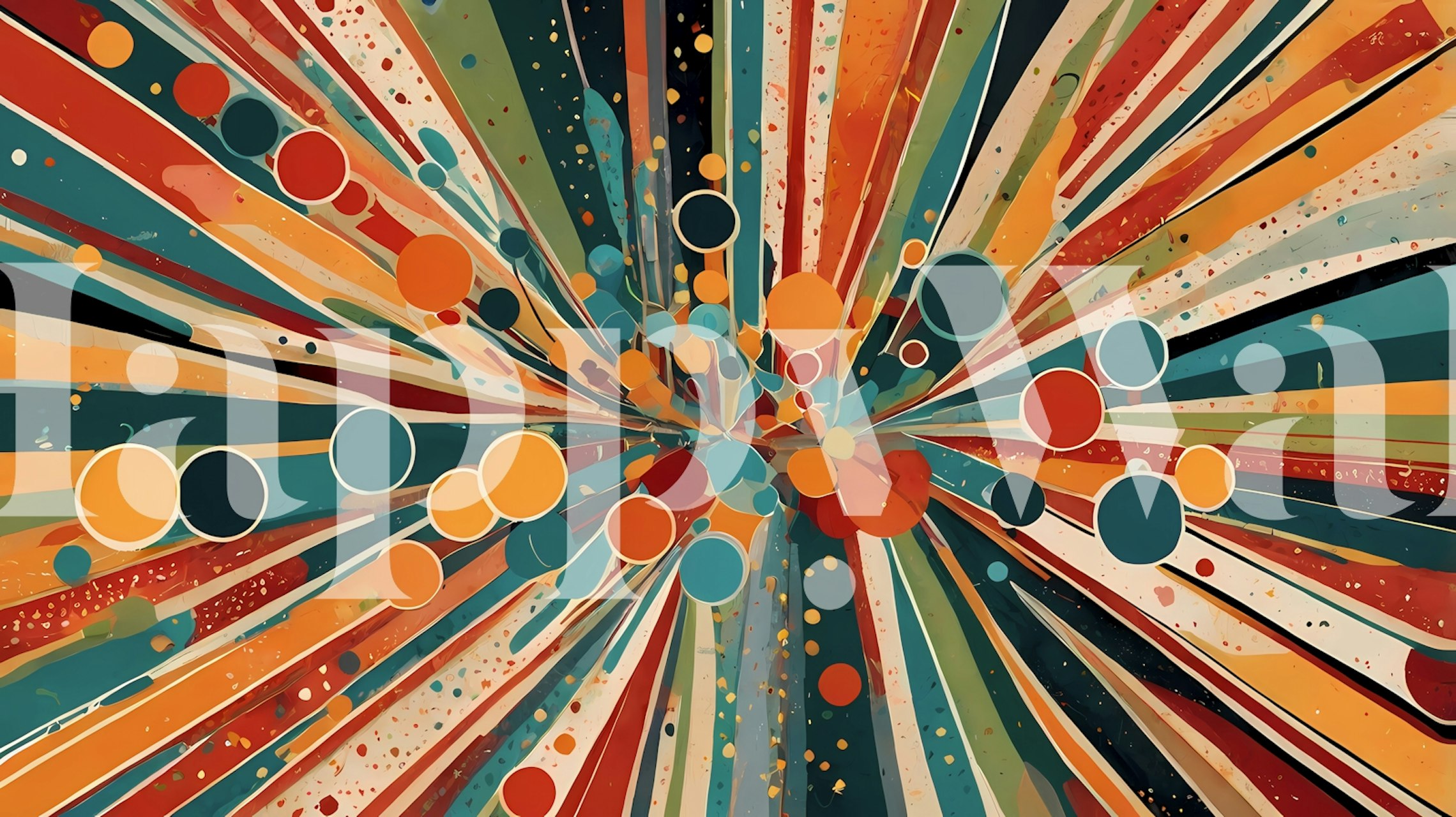 Colorful Retro Burst ταπετσαρία σε ένα δωμάτιο