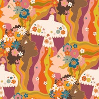 Flower Power Peace and Love Girls - large papel de parede