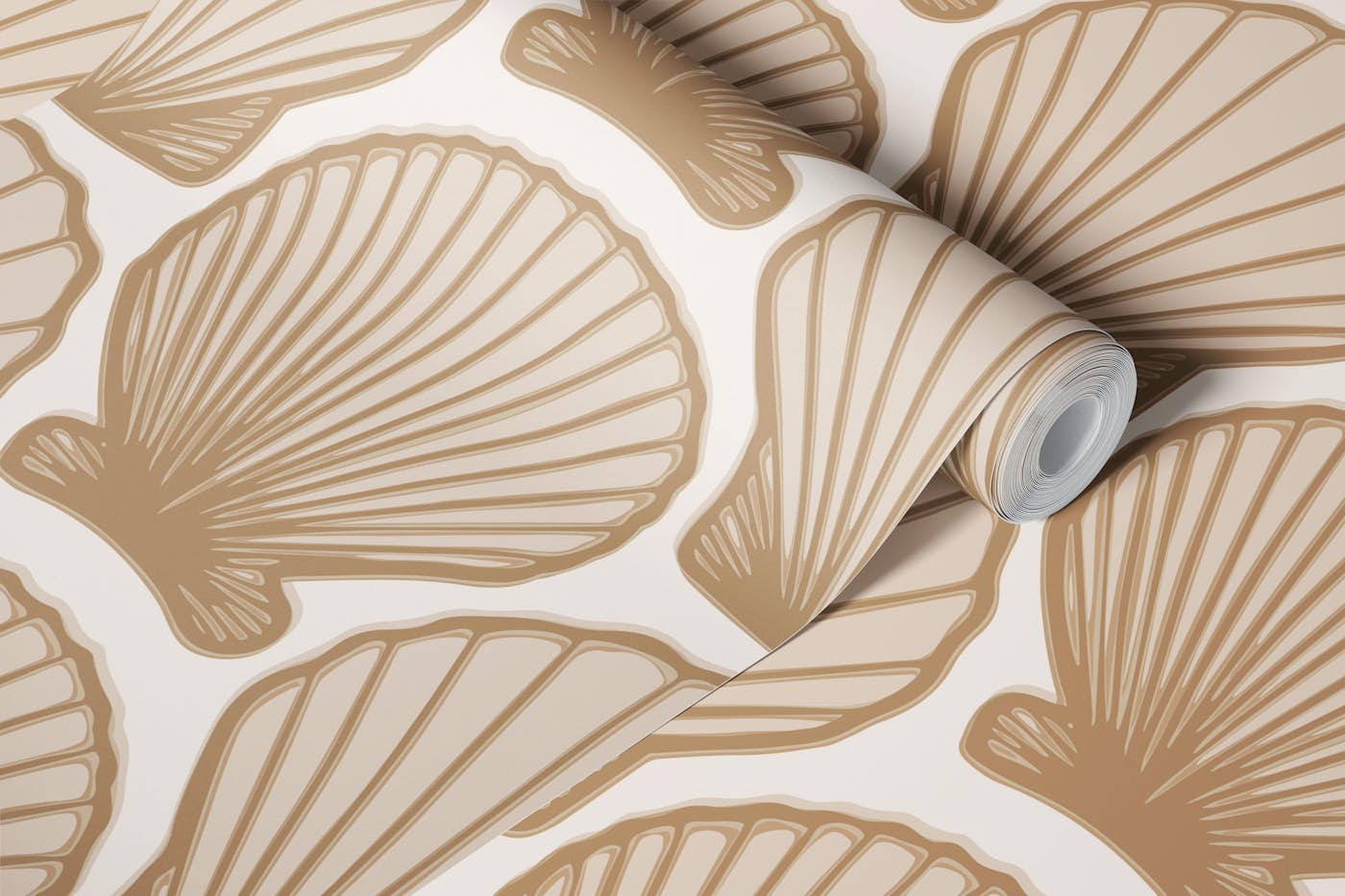 Scallop shells in sand beige wallpaper roll
