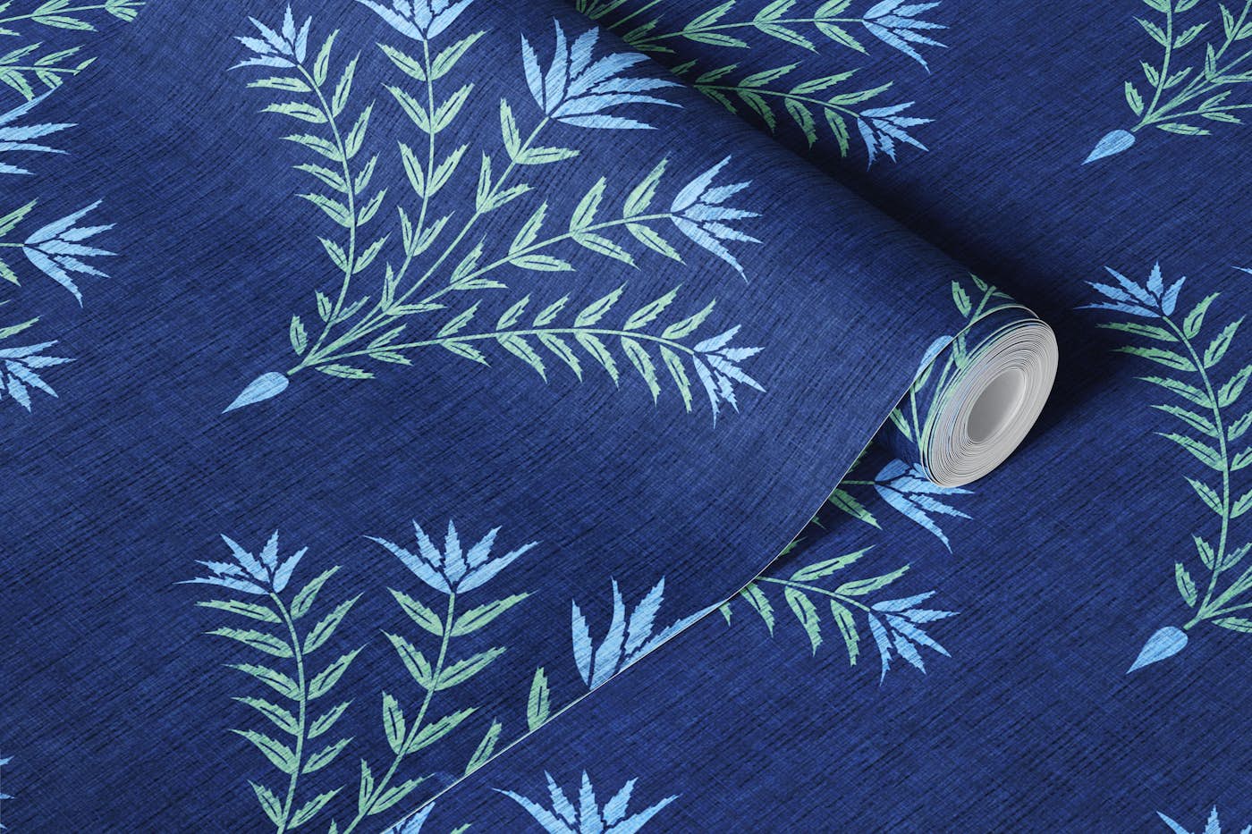 Block Print Floral - Indigo & Powder Blue wallpaper roll