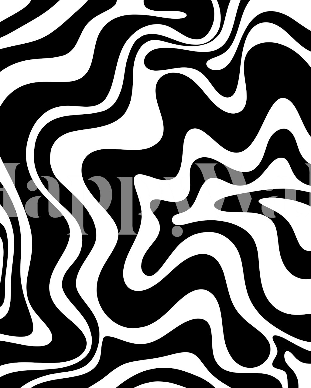 Papier peint abstrait en noir et blanc Black and White Retro Liquid Swirl Abstract dans une pièce