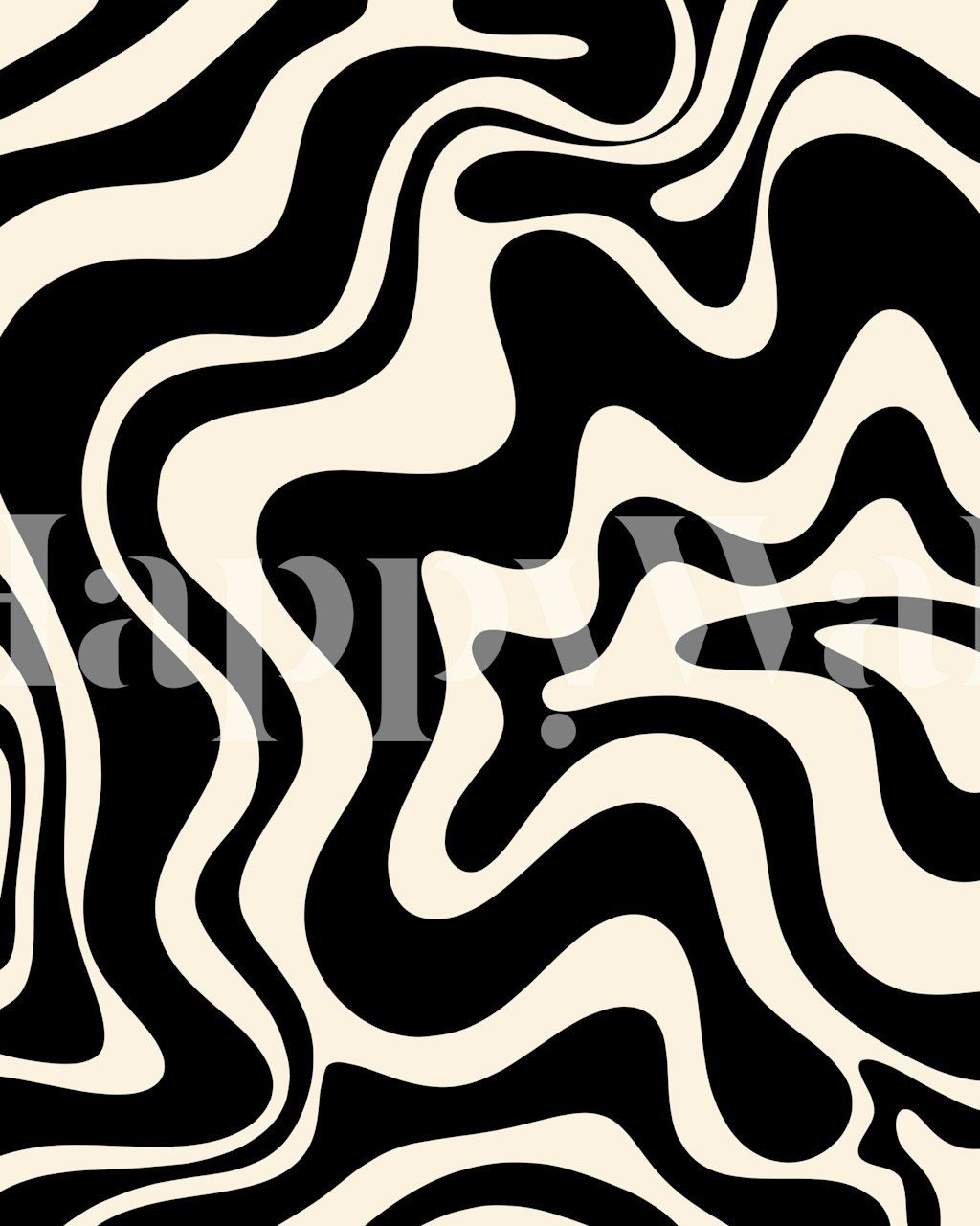 Retro Liquid Swirl Black and Cream Abstract tapet