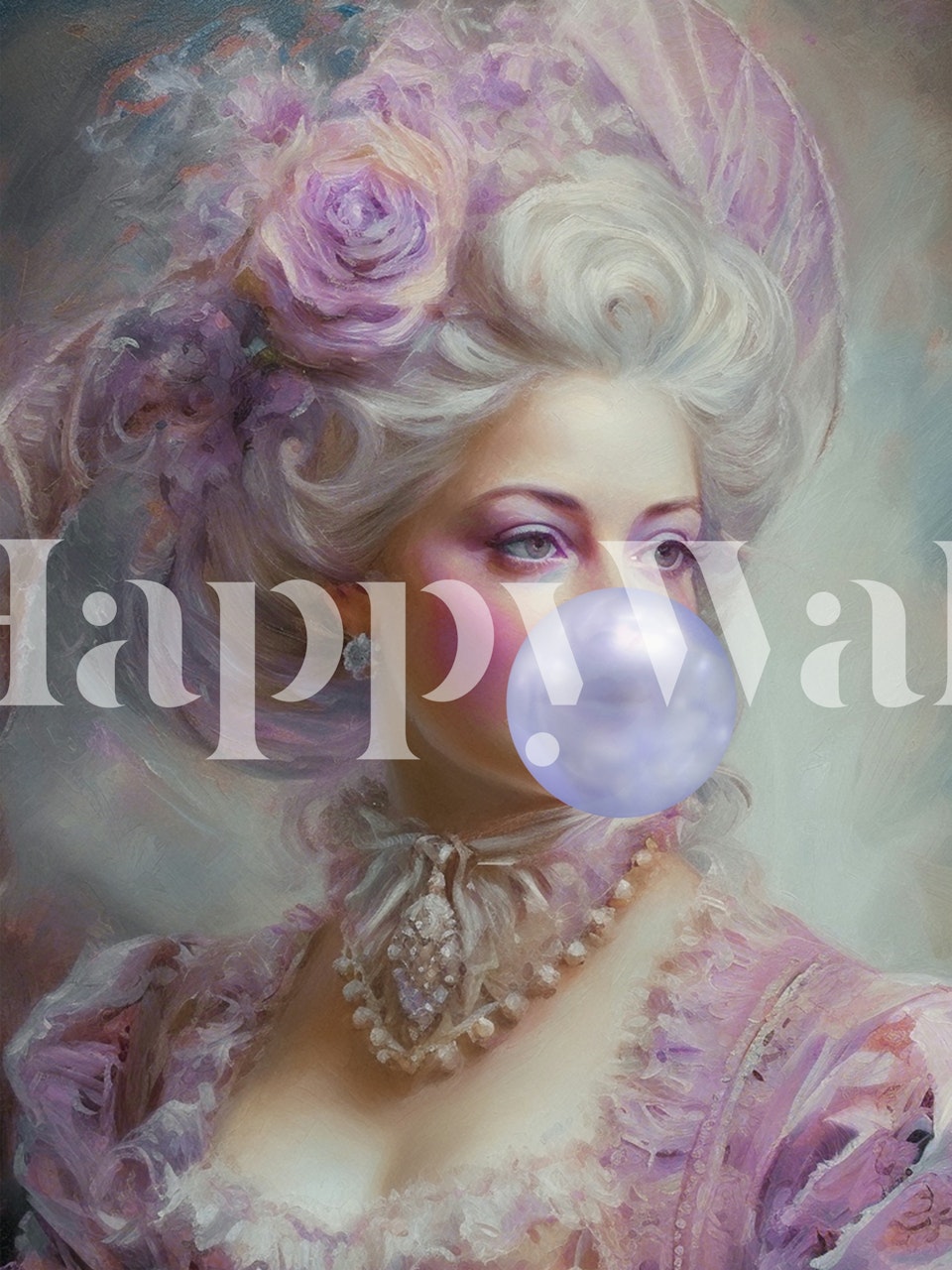 Marie Antoinette Baroque Bubble Lilac behang in een kamer