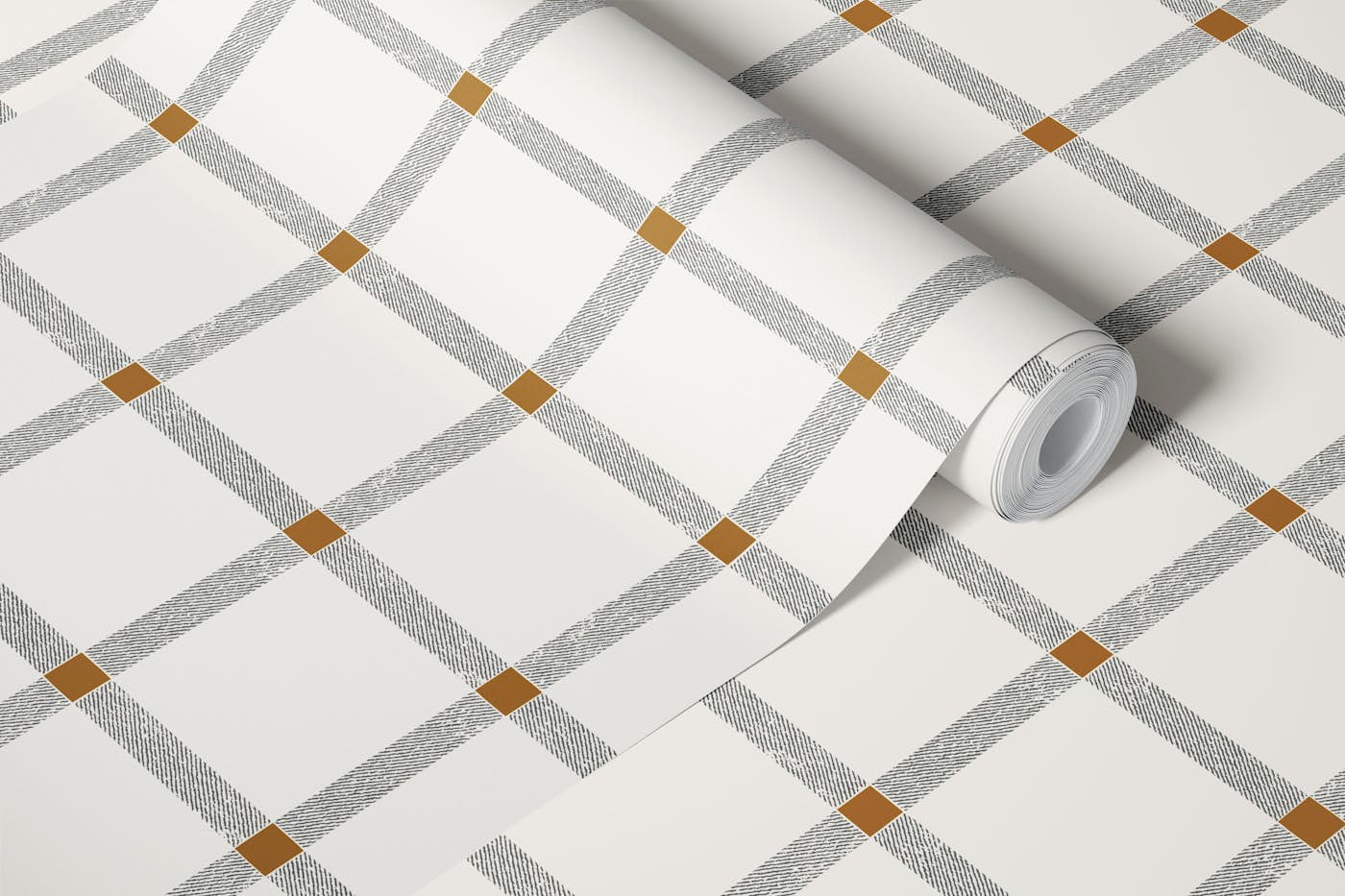 Rustic Windowpane Plaid on off white cream wallpaper roll