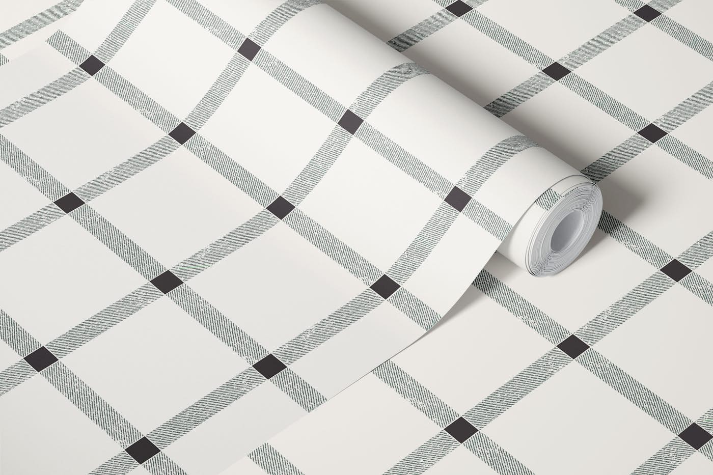 Modern Windowpane Plaid Black & White wallpaper roll