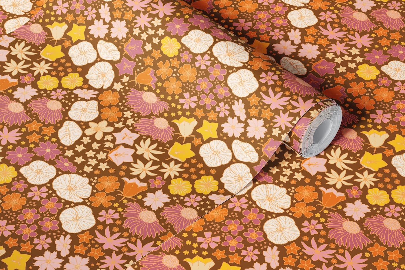 Retro Floral Cascade wallpaper roll