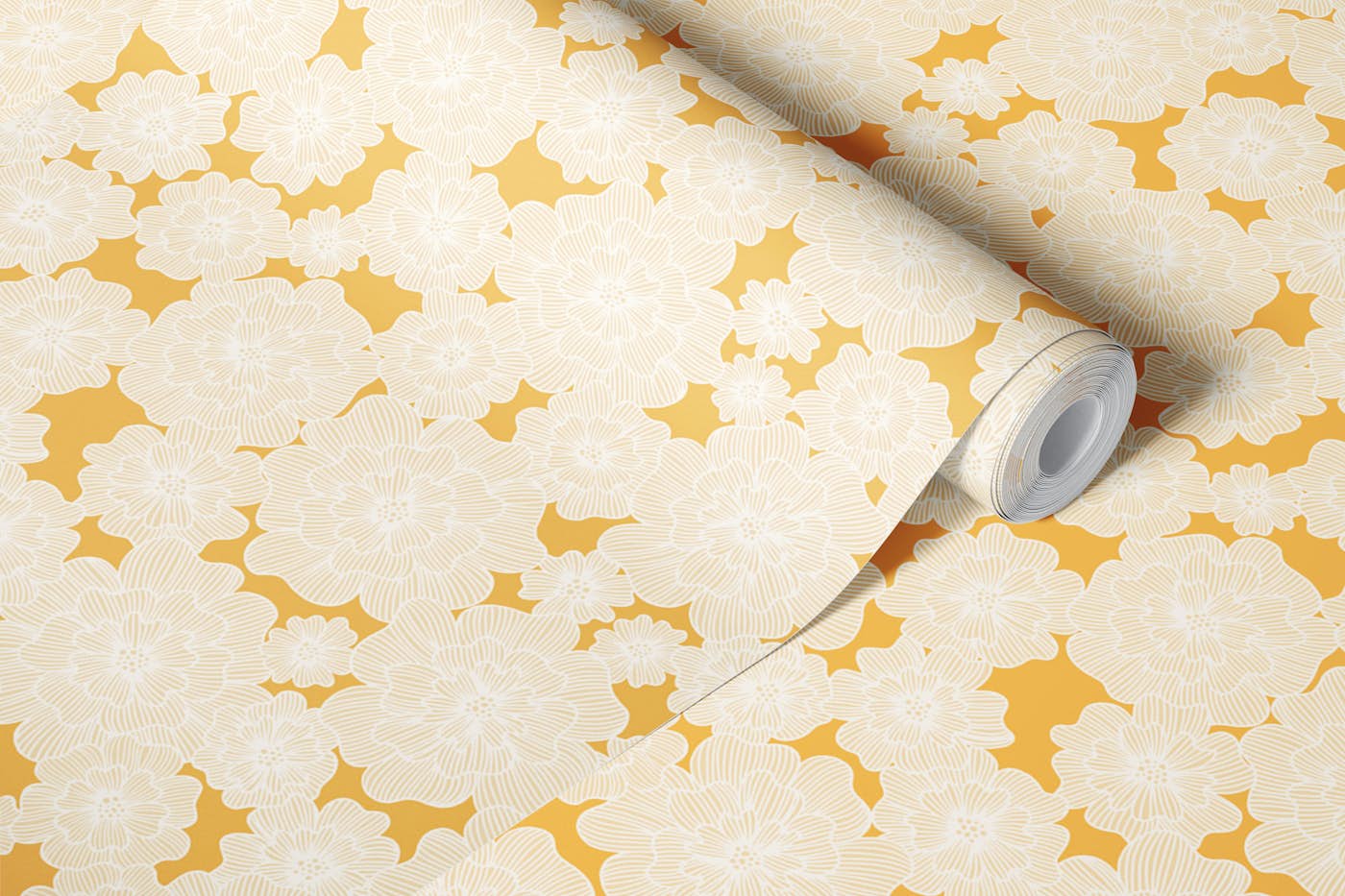 Morning Flower Glow in yellow wallpaper roll