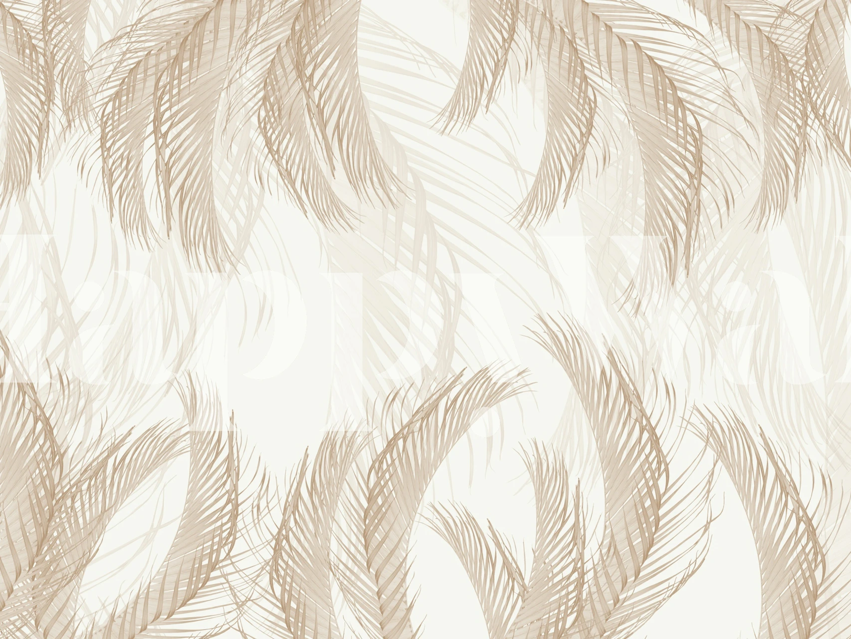 Soft Beige Feather Palm Bliss tapetti huoneessa