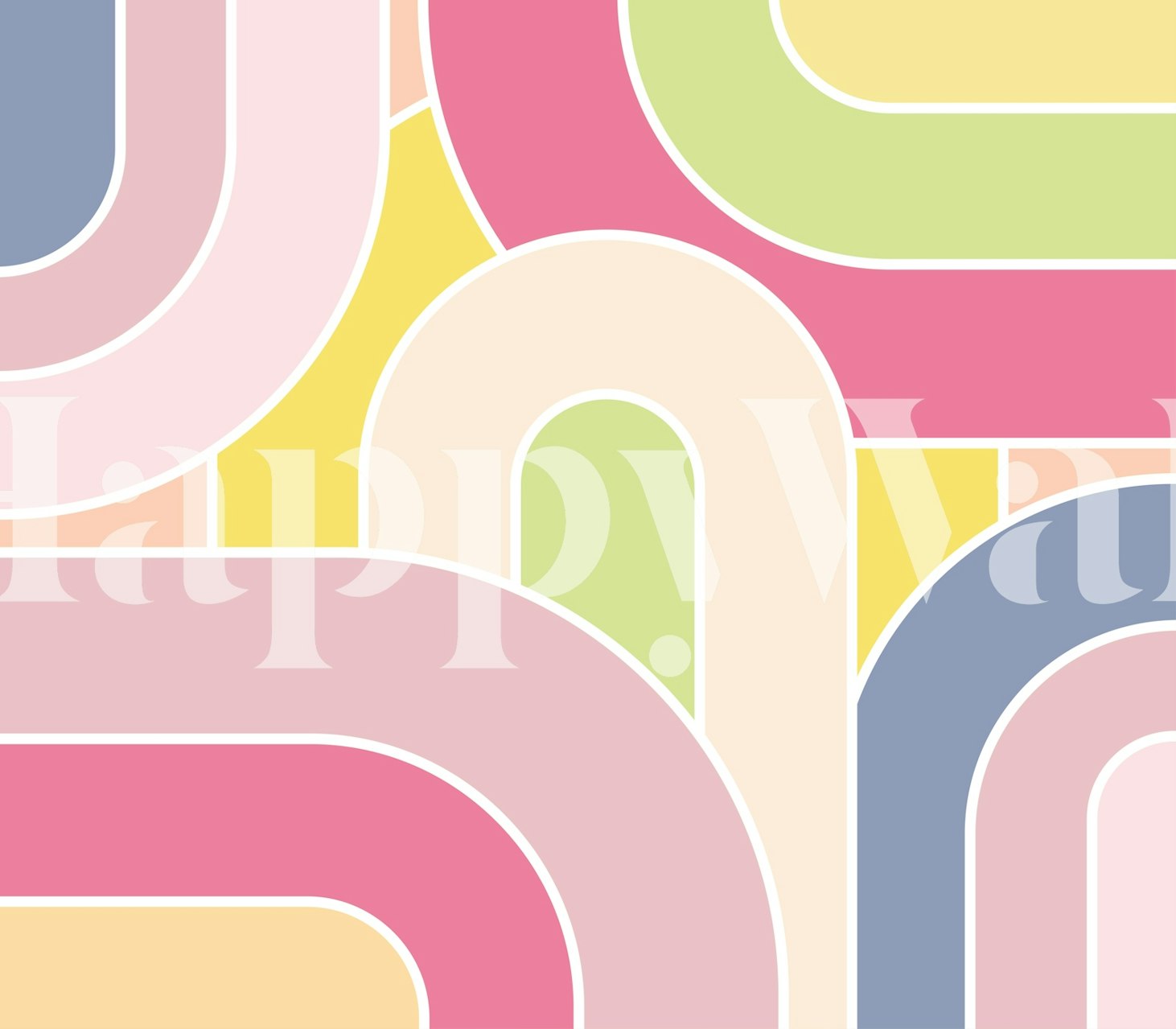 Geometric rainbow arches in pink, yellow, blue, and green wallpaper