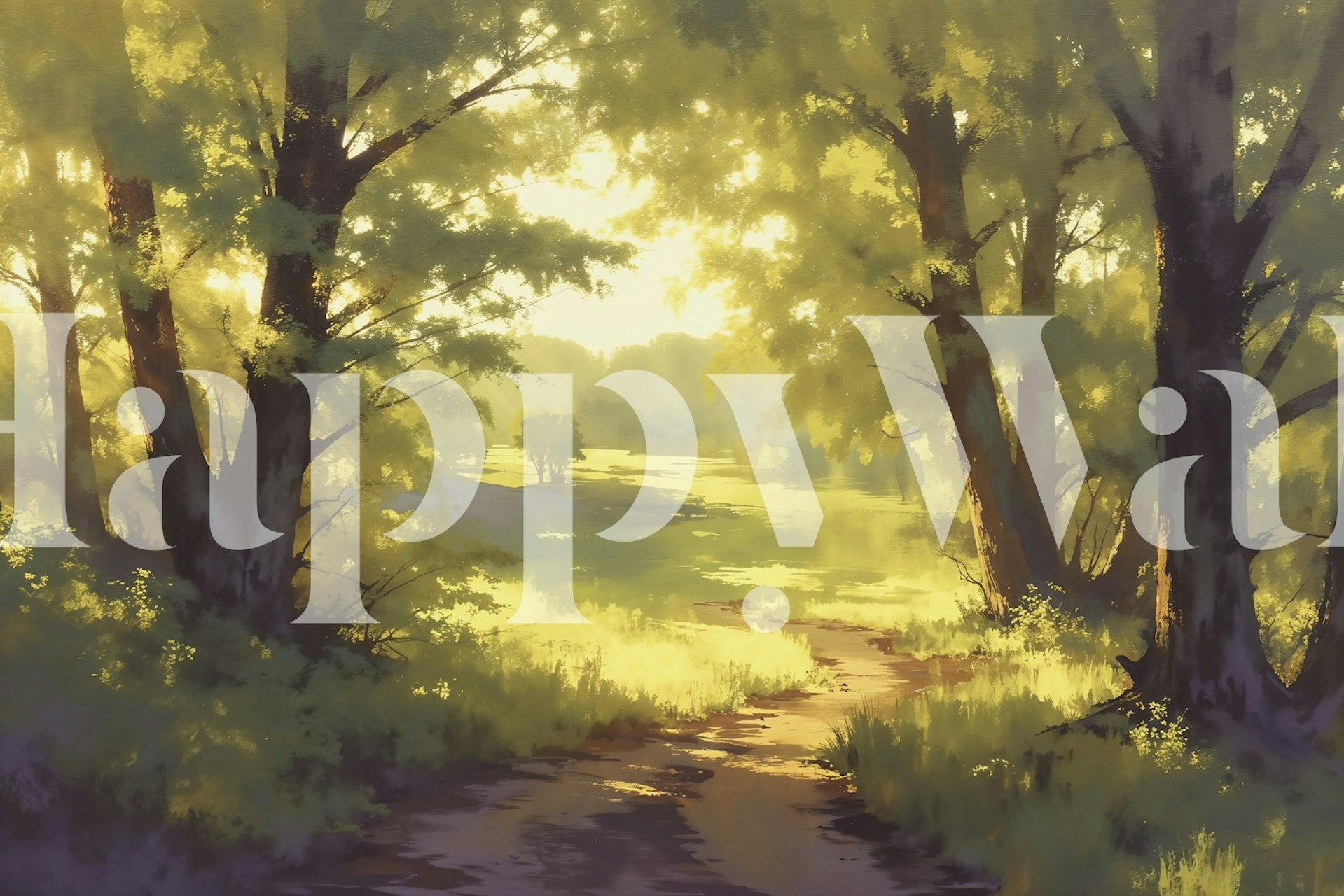 Papel de parede Peaceful Forest Trail em um quarto