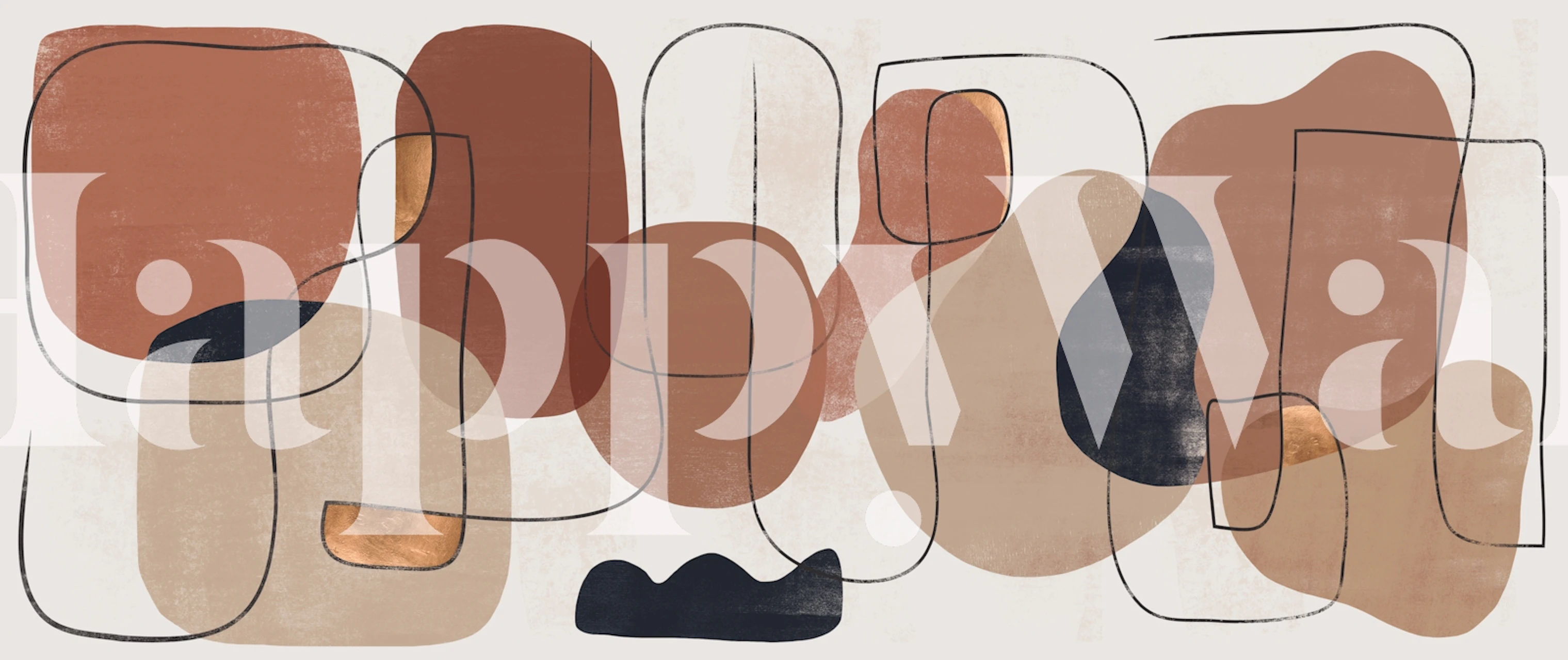 Abstract organic shapes in brown and beige tones wallpaper