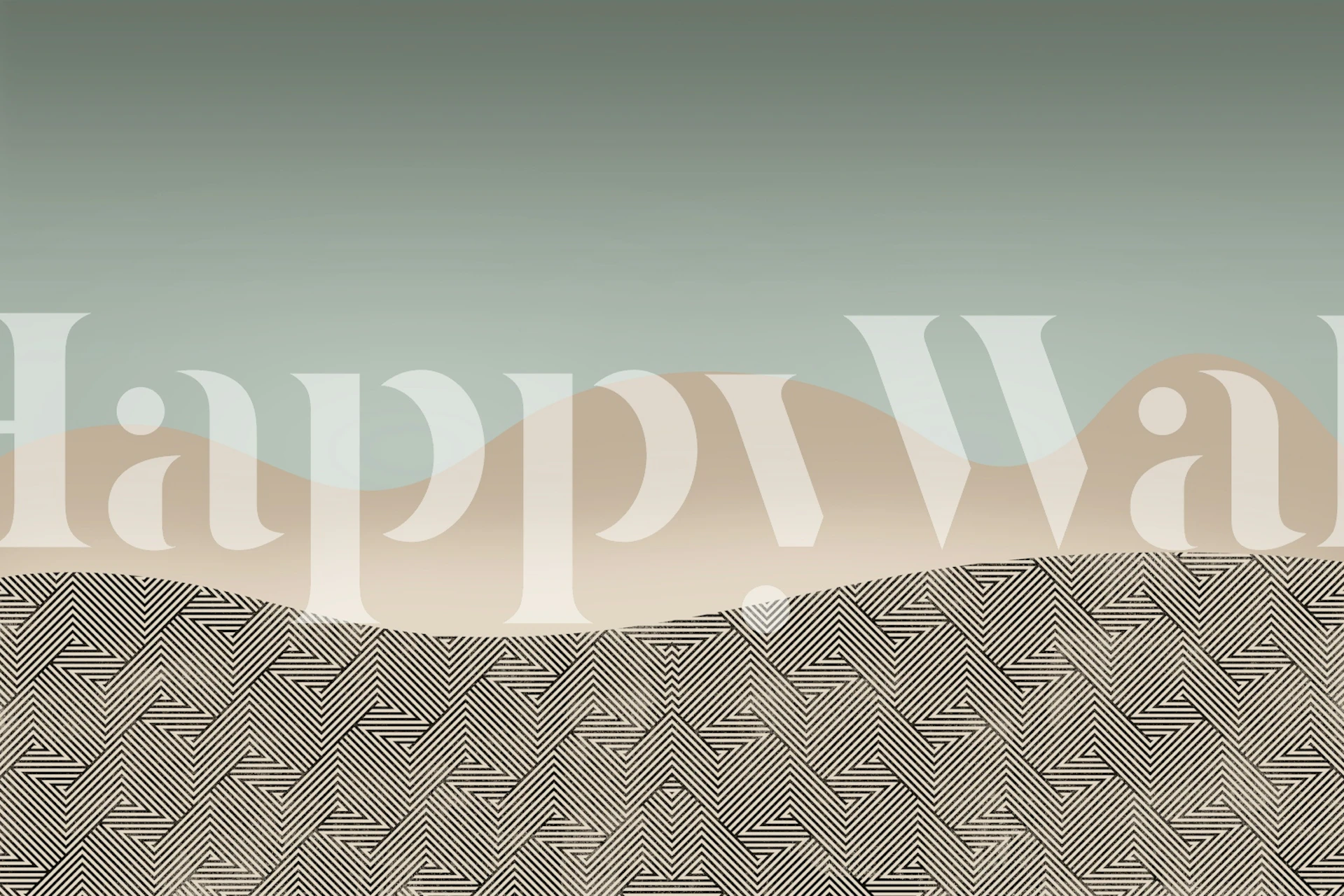 Geometric terrain patterns in beige and teal wallpaper