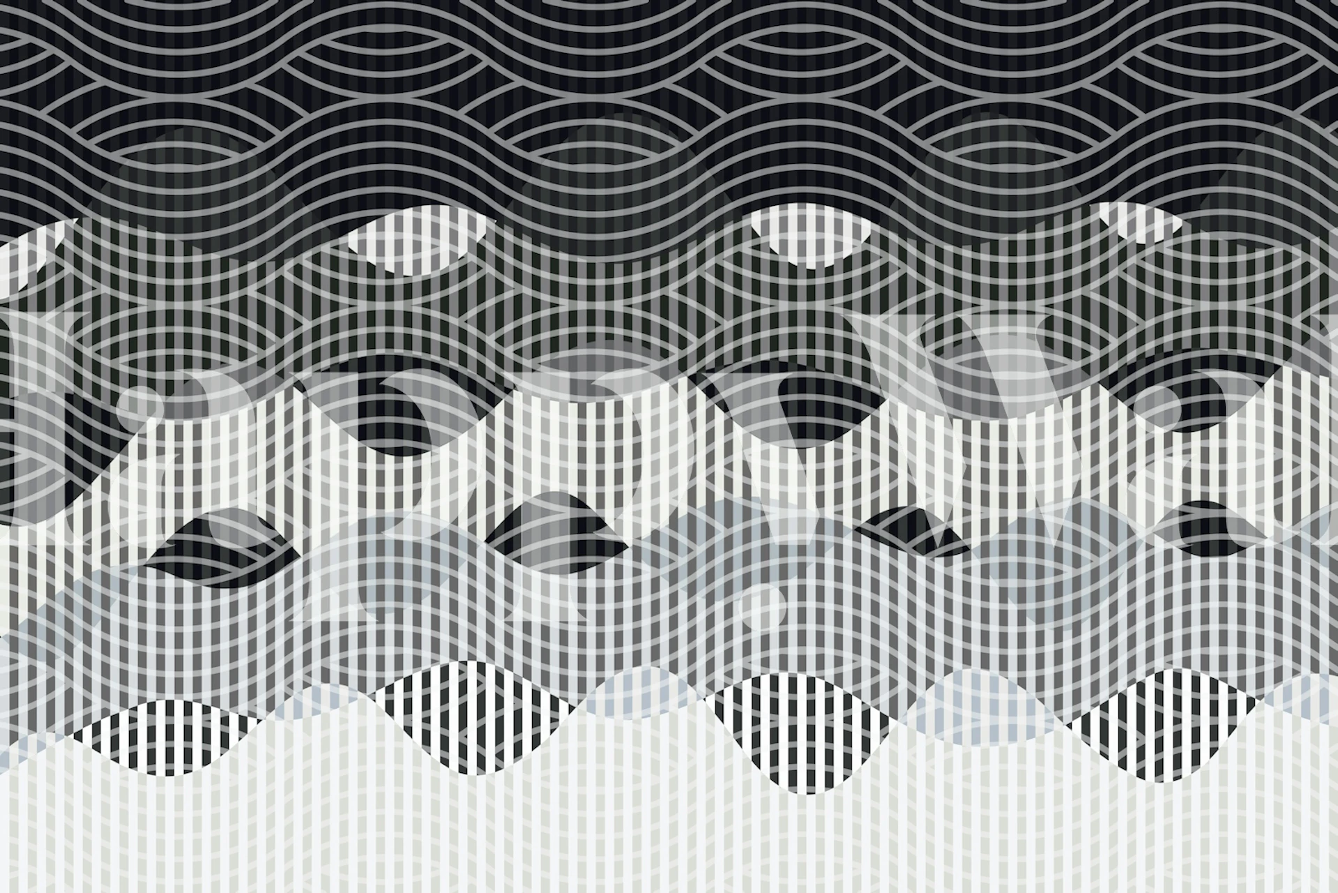 Monochrome Wave Grid wallpaper in modern room