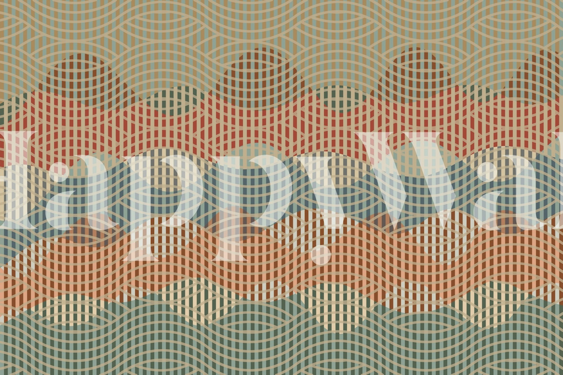 Wavy lines in warm colors, beige, red, and blue geometric wallpaper