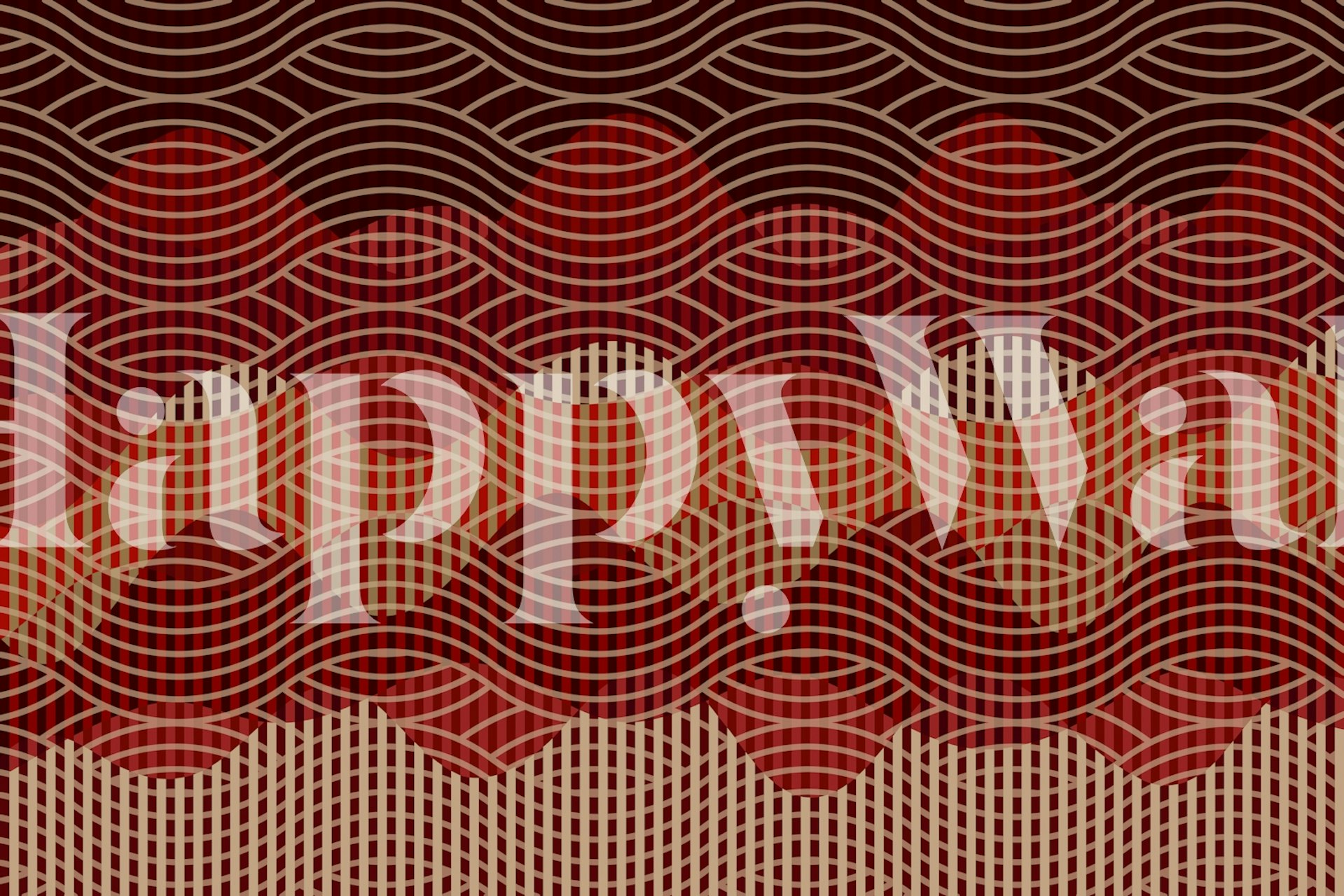 Geometric red wave pattern wallpaper with beige lines