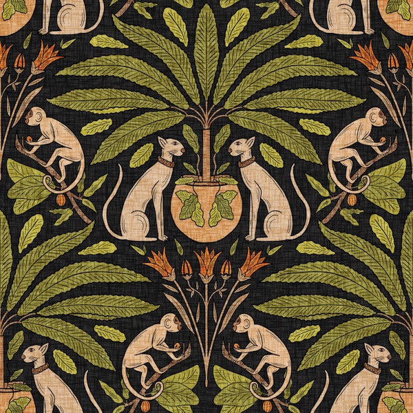 Jungle Cats & Potted Palms - Tropical Whimsy