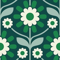 Retro Botanical Serenity in Green - L behang