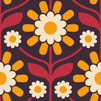 Retro Botanical Serenity in Red Yellow - S behang