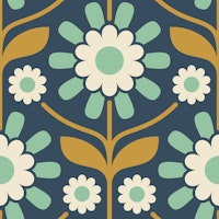 Retro Botanical Serenity in Gold Teal - L behang