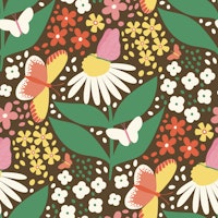 Daisies and Butterflies Fall Repeat Pattern wallpaper