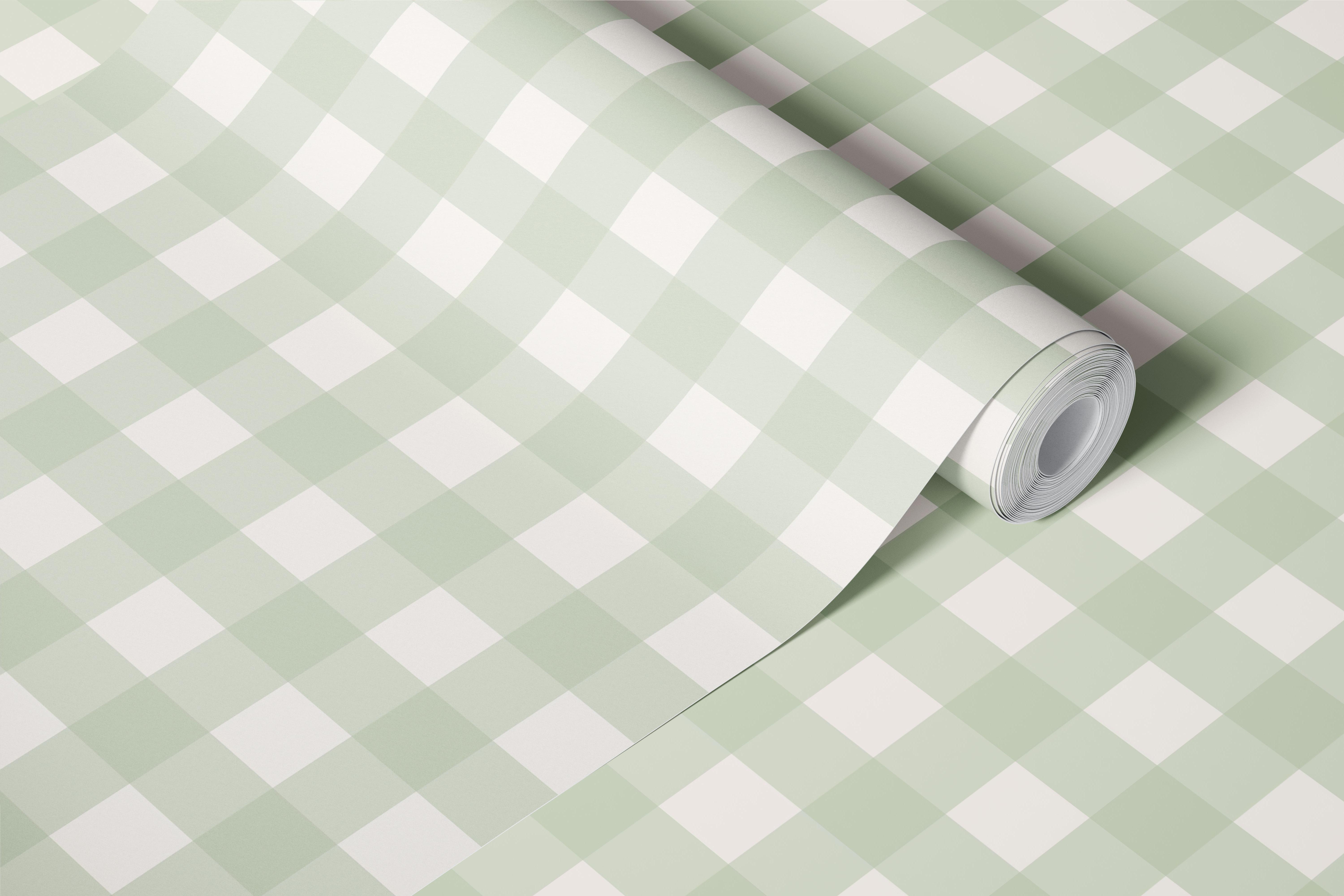 Soft sage green and cream plaid pattern wallpaper
